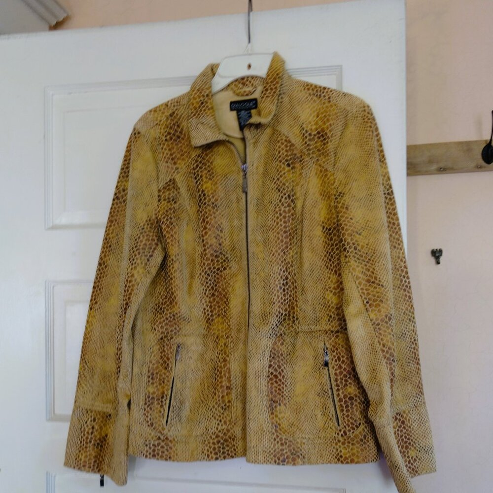 Dialogue Washable Tan Faux Suede Python Embossed Jacket Size Medium